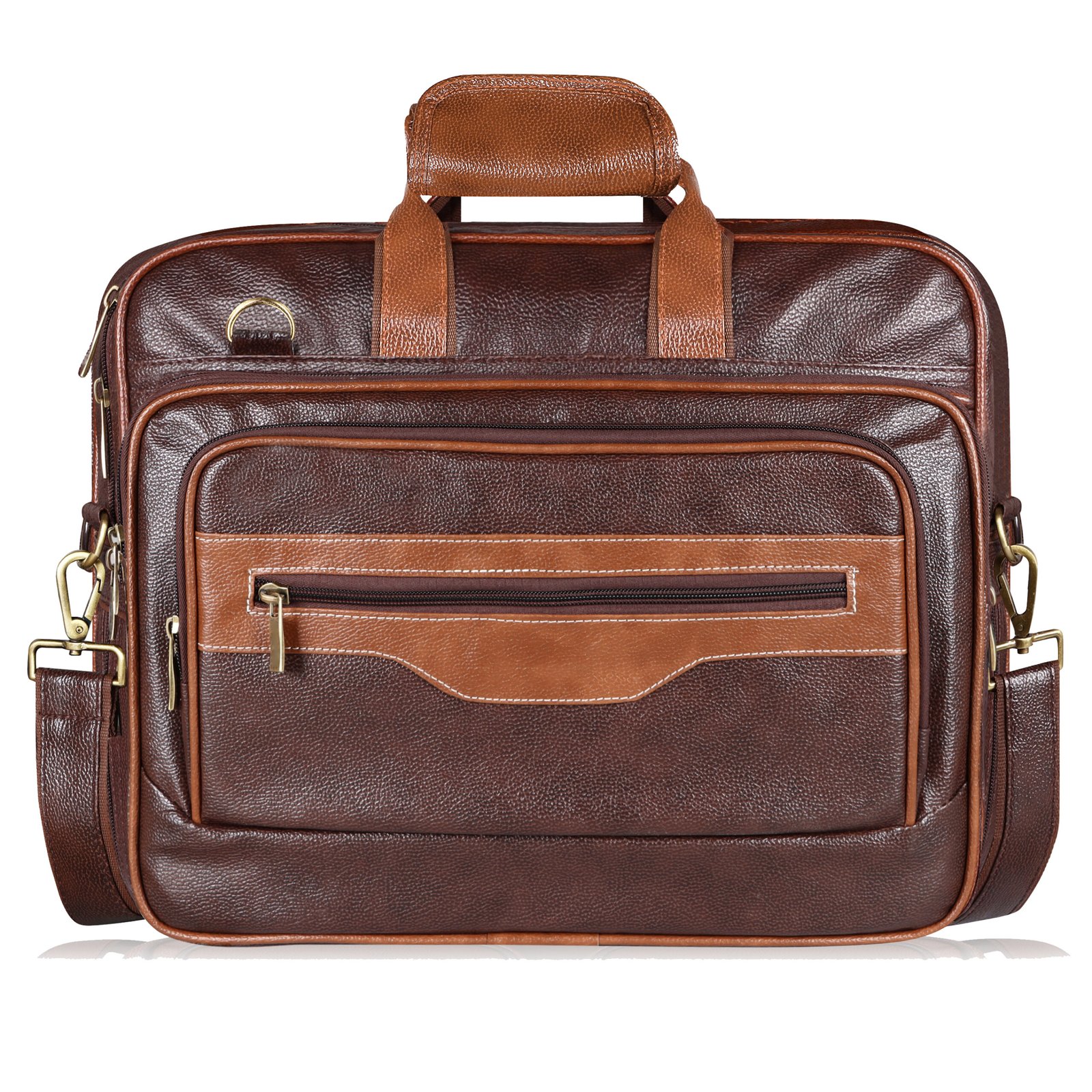 Chocolate & Tan Color Faux Leather 28L Messenger Bag BG104