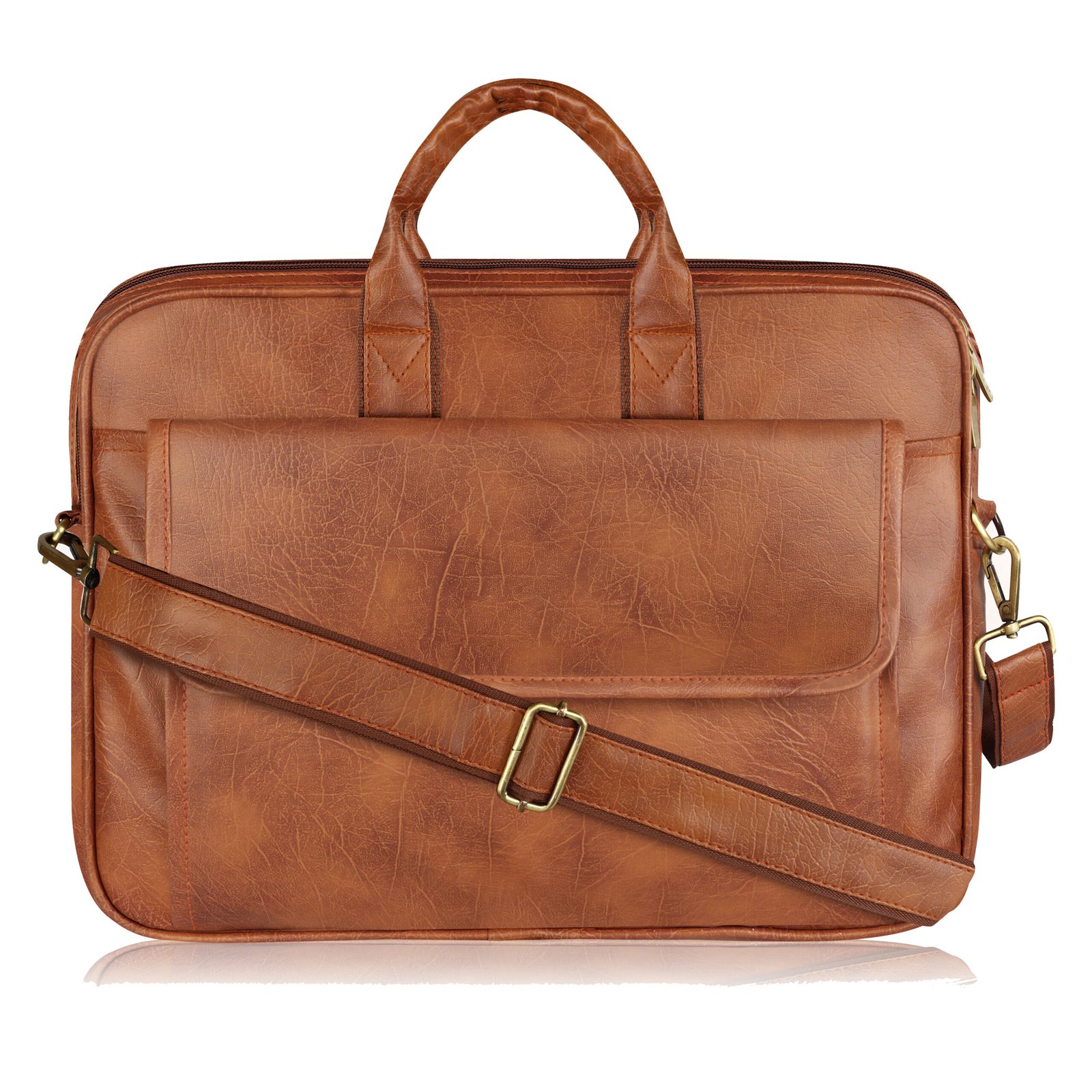 Matte Tan Color Faux Leather 9.44L Messenger Bag BG111