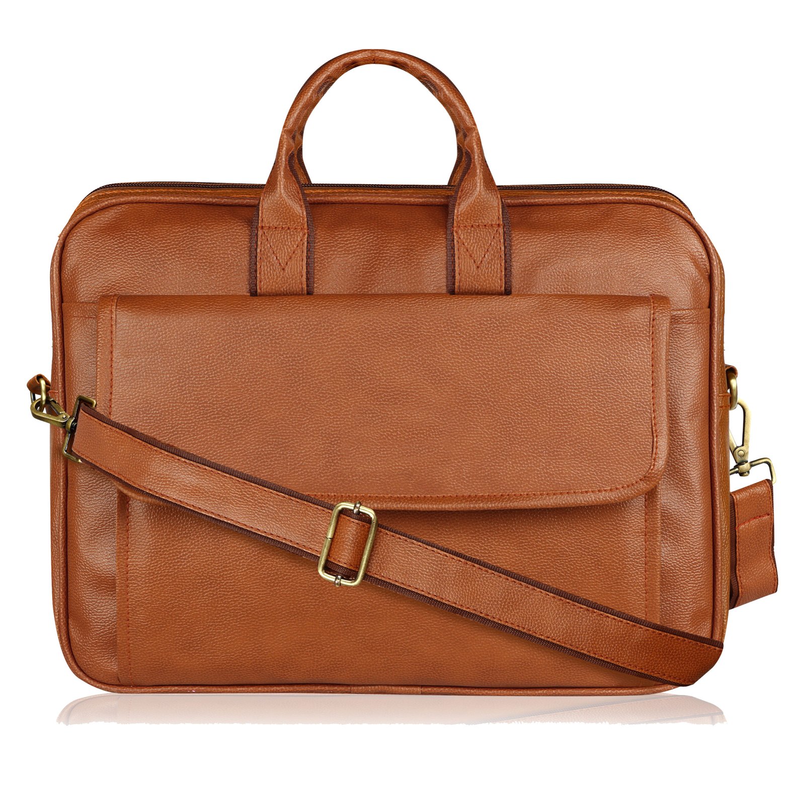 Glossy Tan Color Faux Leather 9.44L Messenger Bag BG112