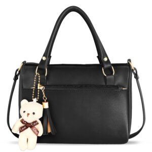 Black Luxurious Faux Leather Handbag With Teddy Bear HB17