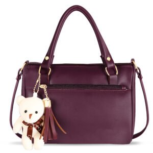 Purple Luxurious Faux Leather Handbag With Teddy Bear HB18
