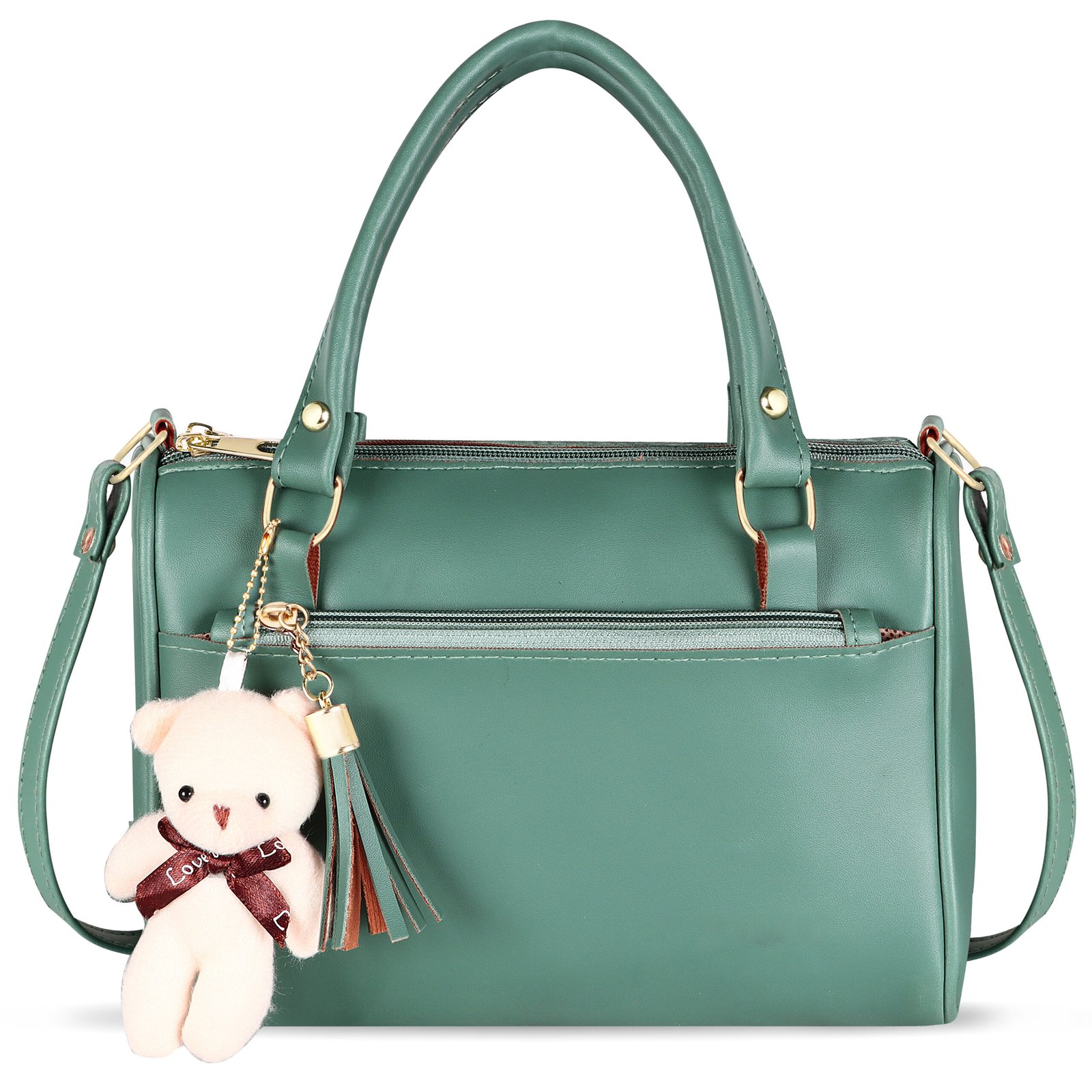 Green Luxurious Faux Leather Handbag With Teddy Bear HB20