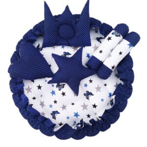 Blue 5 Pillows & Round shape Cotton Baby Bed BB02