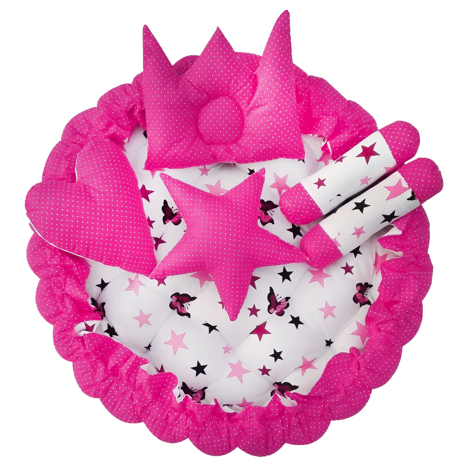 Pink 5 Pillows & Round shape Cotton Baby Bed BB03