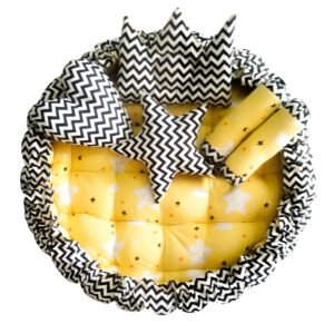 Yellow 5 Pillows & Round shape Cotton Baby Bed BB04