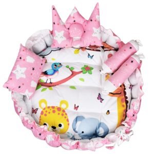 Multicolor 4 Pillows & Round shape Cotton Baby Bed BB10