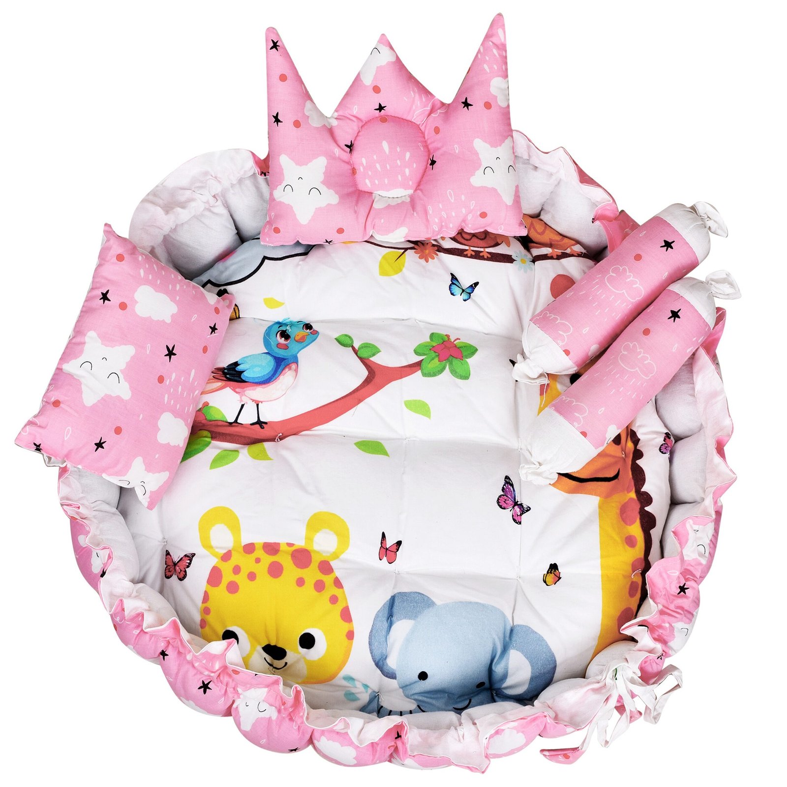 Multicolor 4 Pillows & Round shape Cotton Baby Bed BB10