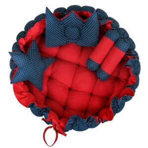 Red & Blue 4 Pillows & Round shape Cotton Baby Bed BB11
