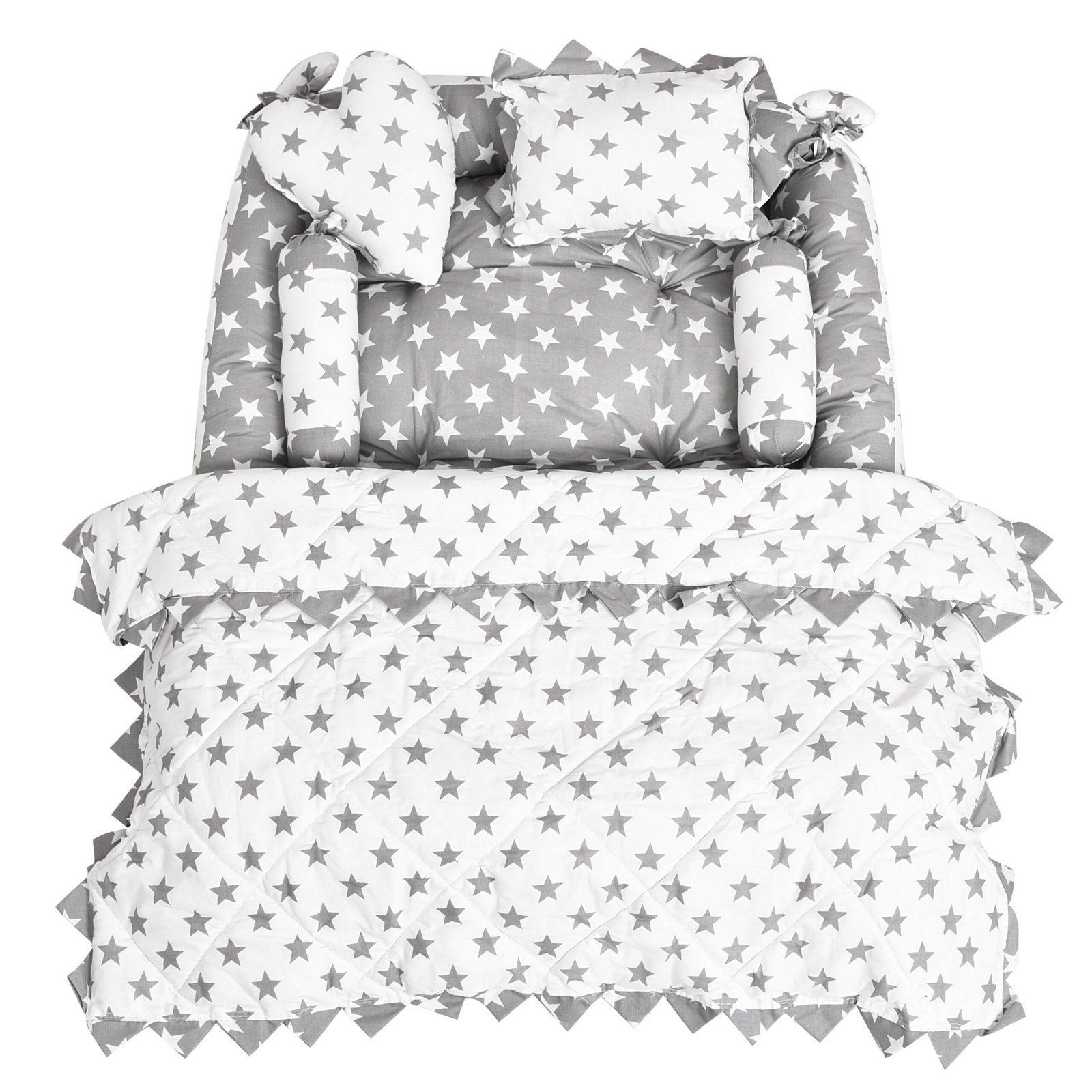 Grey 4 Pillows & Square shape Cotton Baby Bed BB12