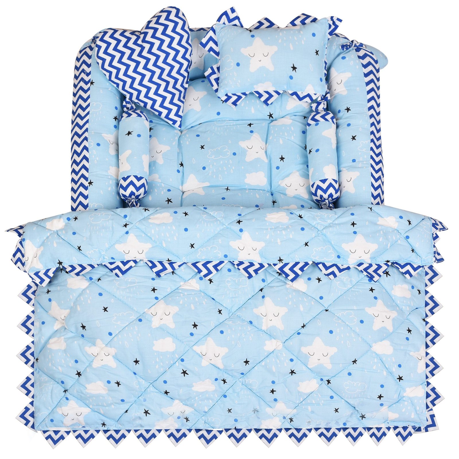 Blue 4 Pillows & Square shape Cotton Baby Bed BB13