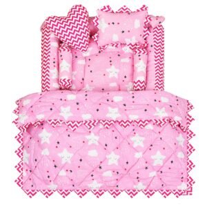 Pink 4 Pillows & Square shape Cotton Baby Bed BB14