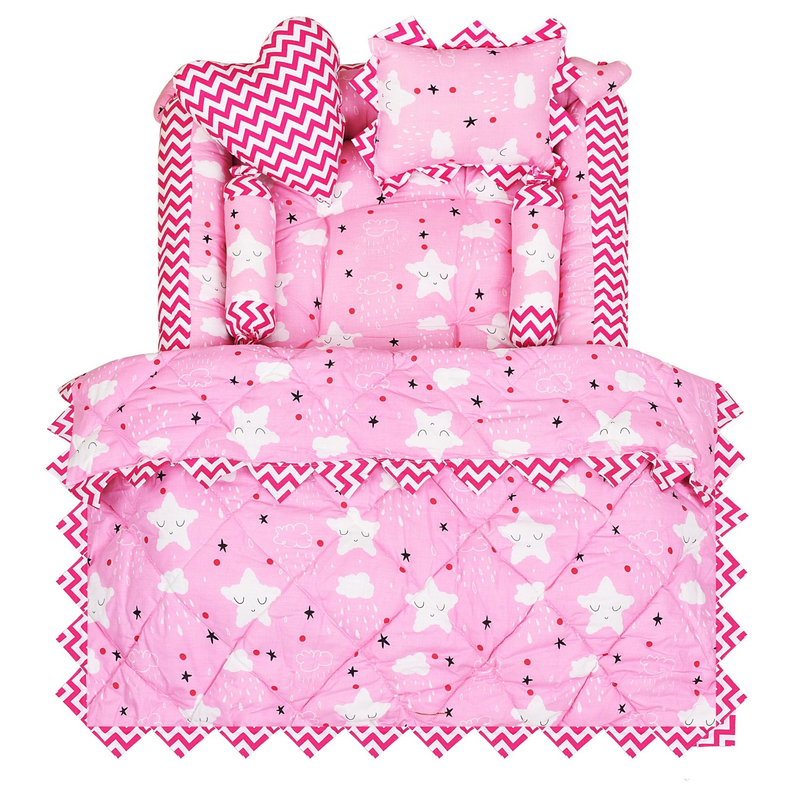 Pink 4 Pillows & Square shape Cotton Baby Bed BB14