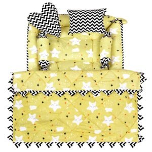 Yellow 4 Pillows & Square shape Cotton Baby Bed BB15