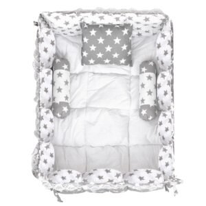 Grey 3 Pillows & Square shape Cotton Baby Bed BB16