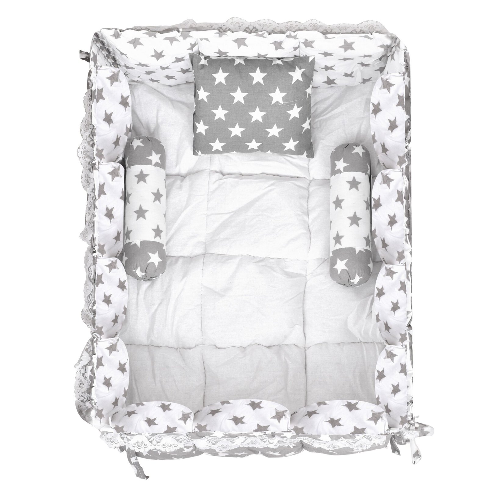 Grey 3 Pillows & Square shape Cotton Baby Bed BB16