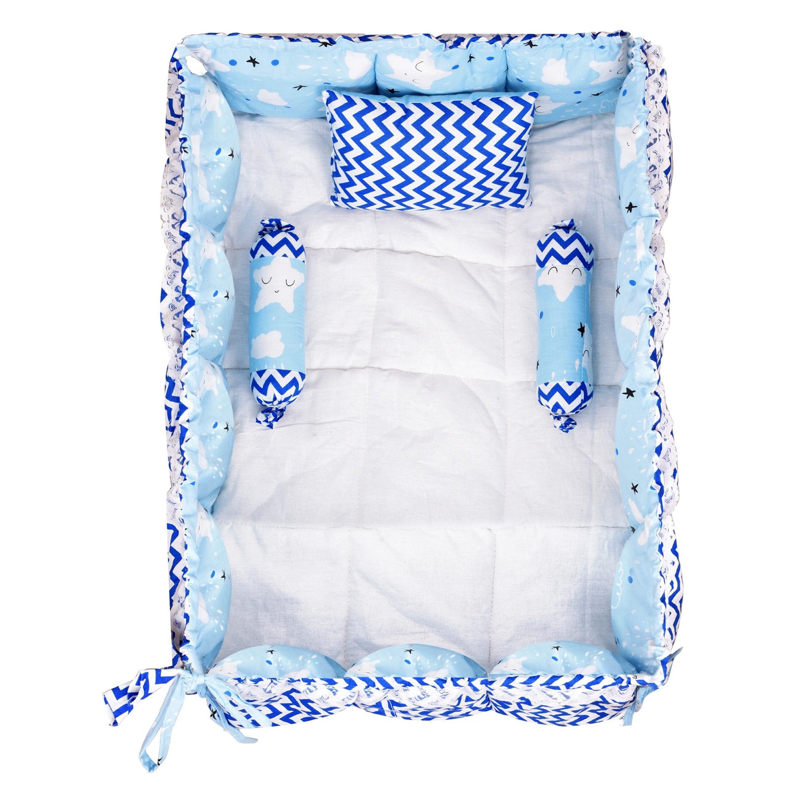 Blue 3 Pillows & Square shape Cotton Baby Bed BB17