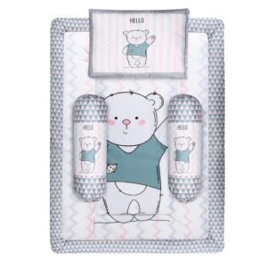 Grey 3 Pillows & Rectangle shape Teddy Bear Character Cotton Baby Bed BB106