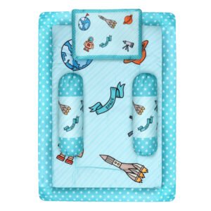 Grey 3 Pillows & Rectangle shape Space Theme Cotton Baby Bed for 0-1 Year