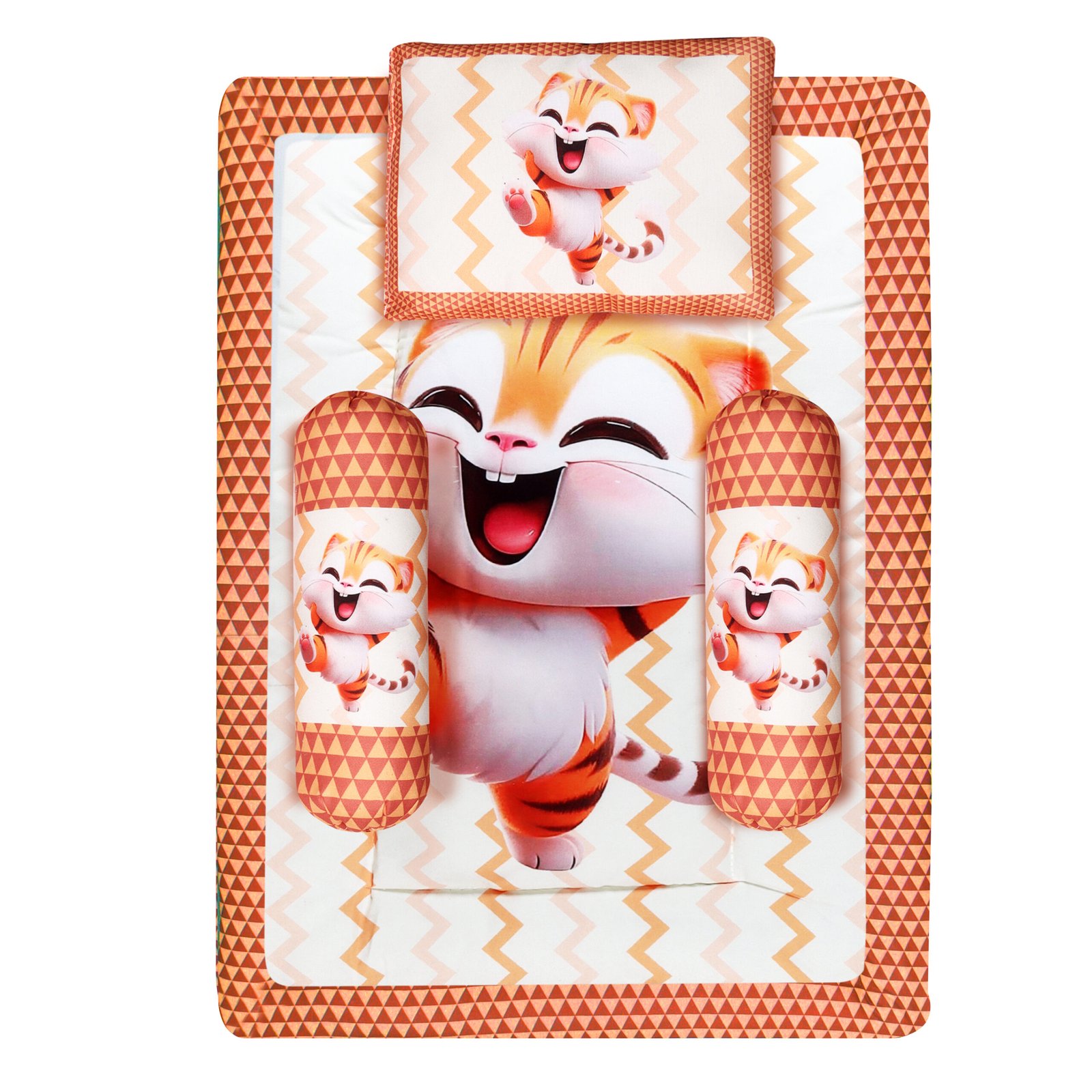 Grey 3 Pillows & Rectangle shape Cat Character Cotton Baby Bed BB111