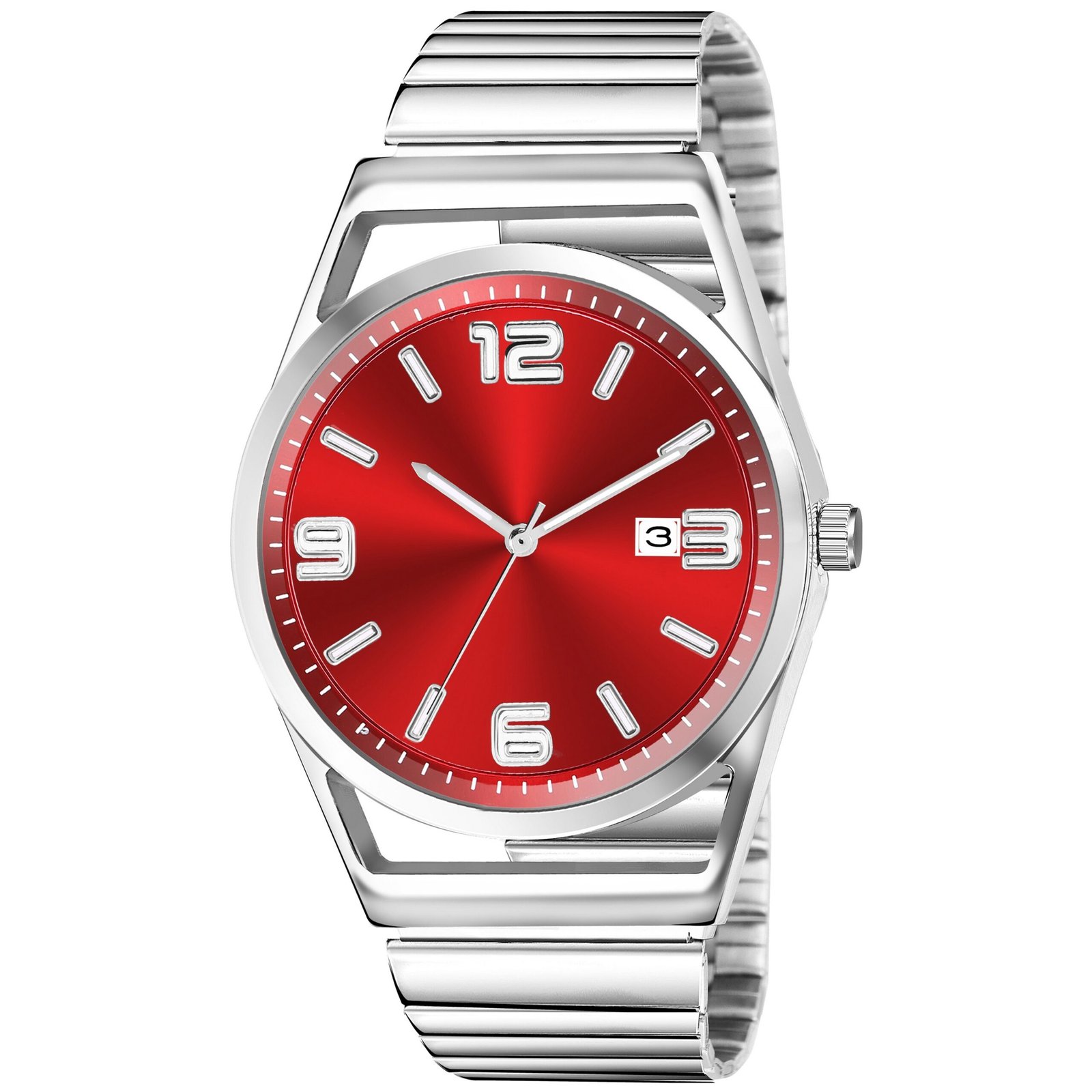 Red Dial Date Function Analog Watch For Men LR156