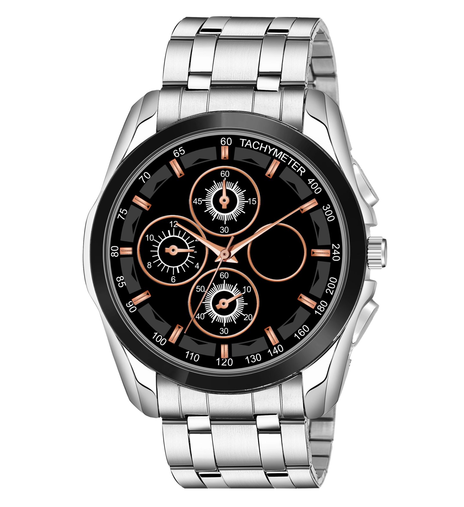 Black & Silver Dummy Chronograph Metal Analog Watch For Men LR114