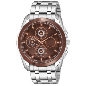Brown & Silver Dummy Chronograph Metal Analog Watch For Men LR116