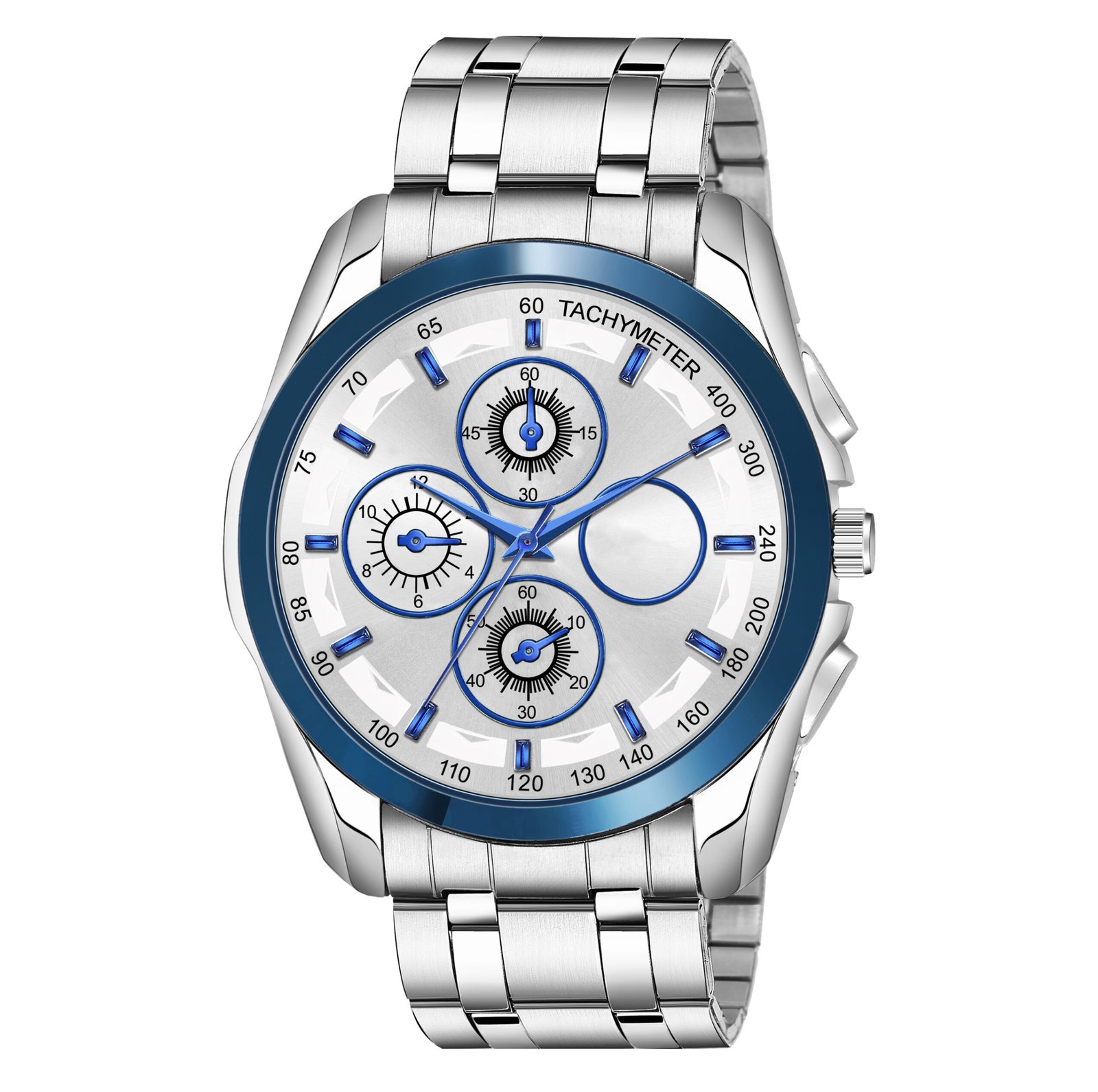 Blue & Silver Dummy Chronograph Metal Analog Watch For Men LR117