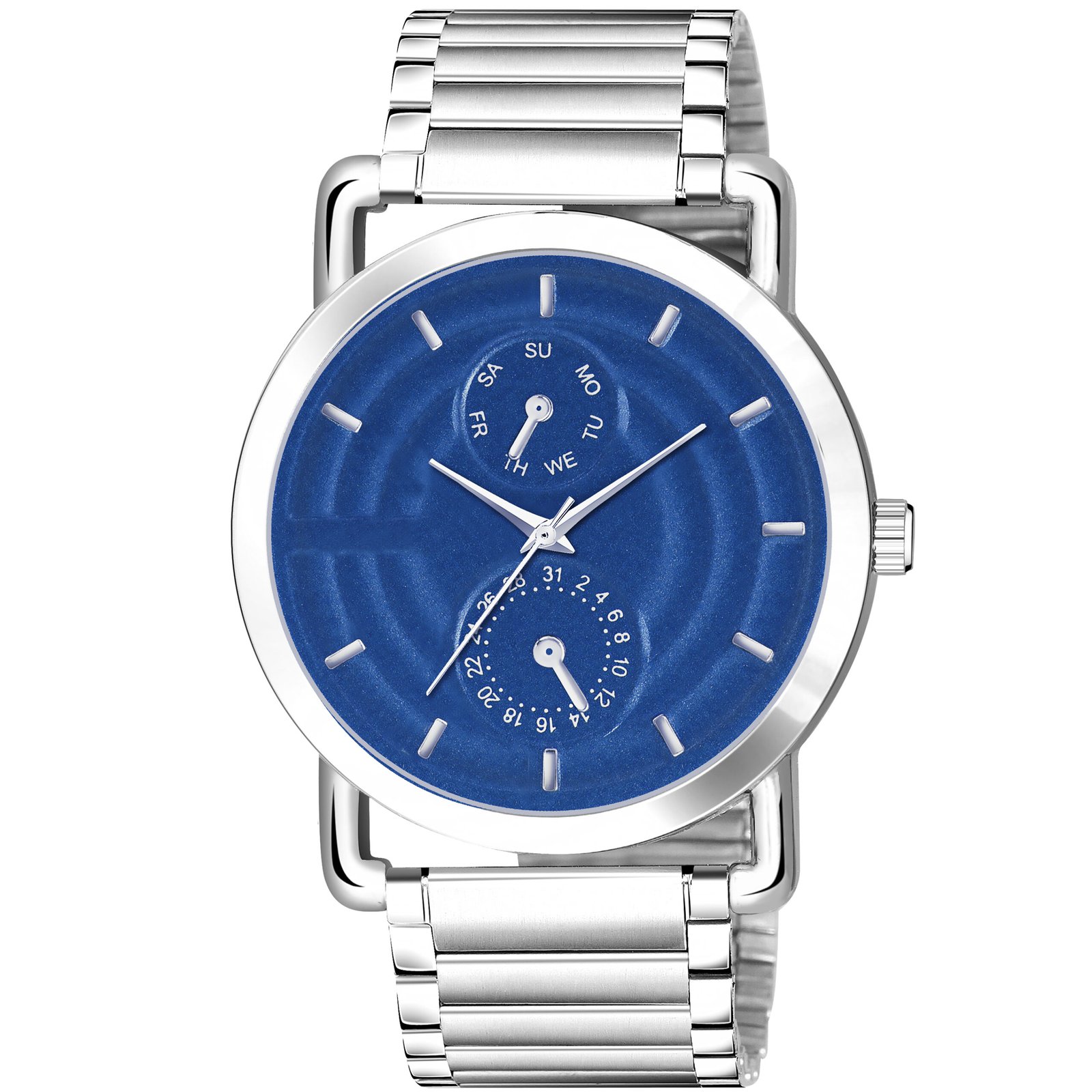 Blue 3D Embossed Stainless Steel Analog Watch For Men LR122