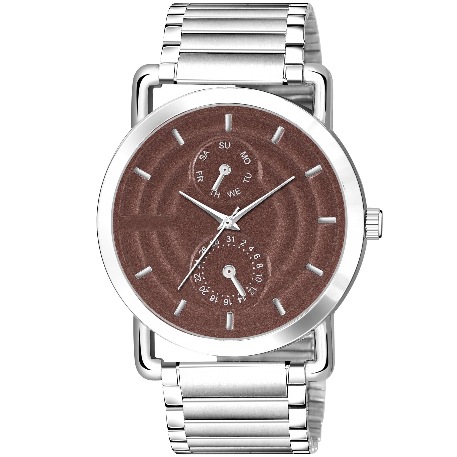 Brown 3D Embossed Stainless Steel Analog Watch For Men LR123