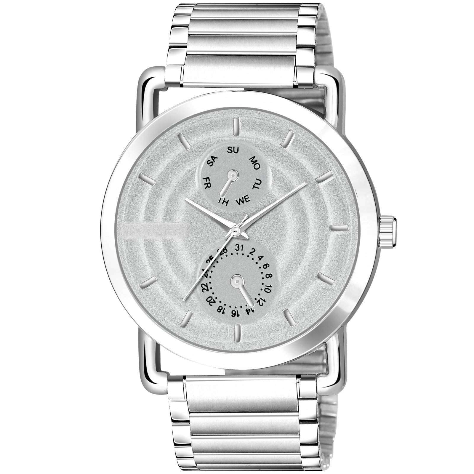 Silver 3D Embossed Stainless Steel Analog Watch For Men LR124