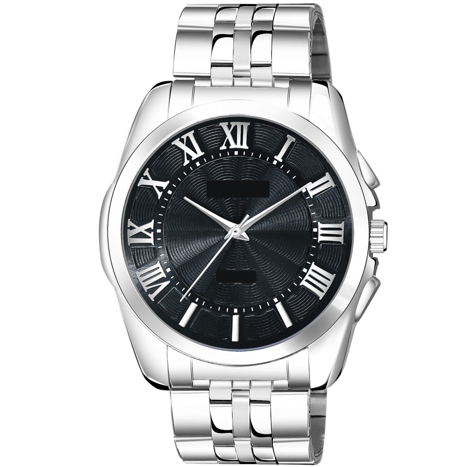 Black 3D Roman Stainless Steel Analog Watch For Men LR125