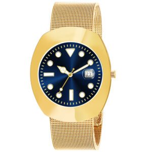 Golden Intermesh Stainless Steel Strap Analog Watch For Men LR139