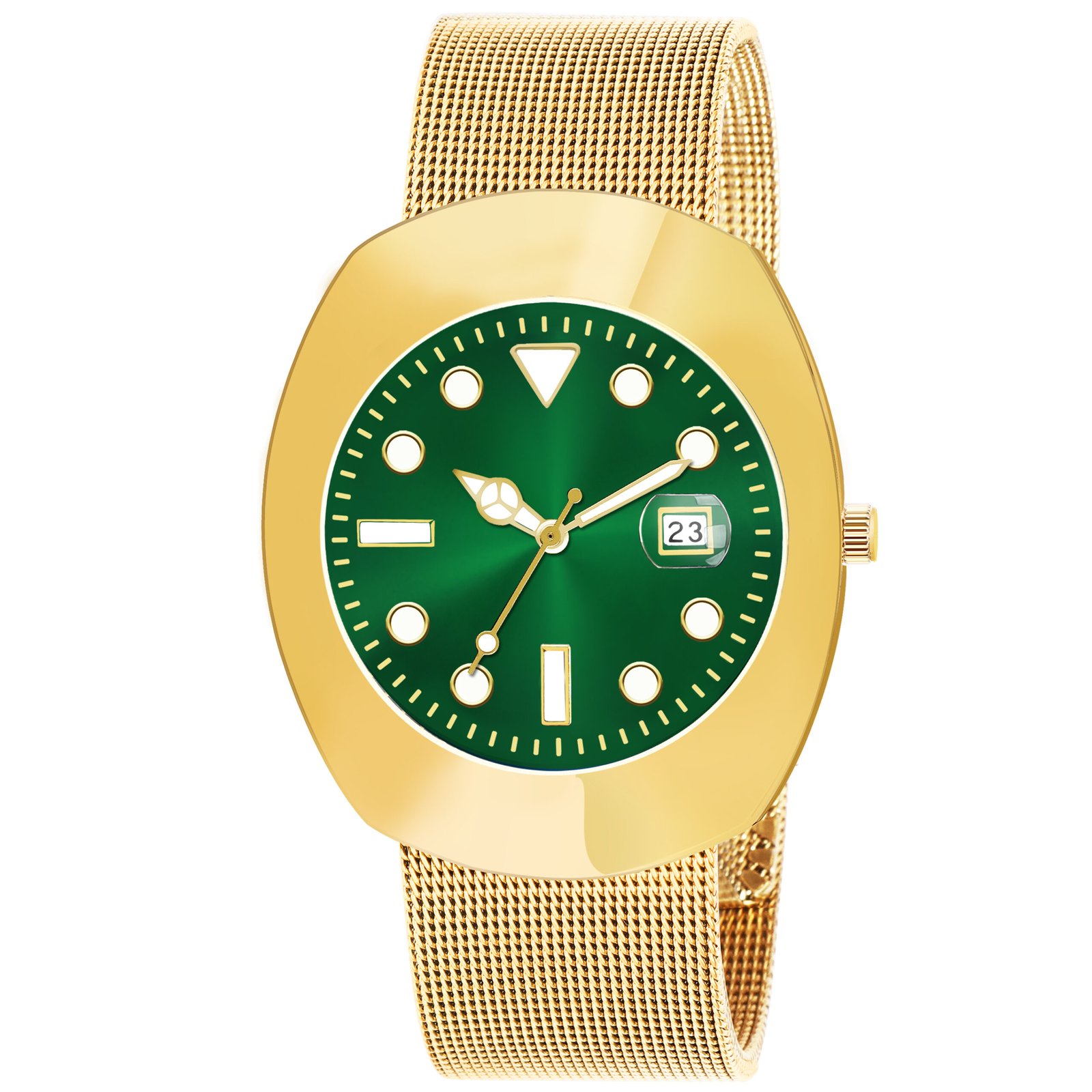 Golden Intermesh Stainless Steel Strap Analog Watch For Men LR140