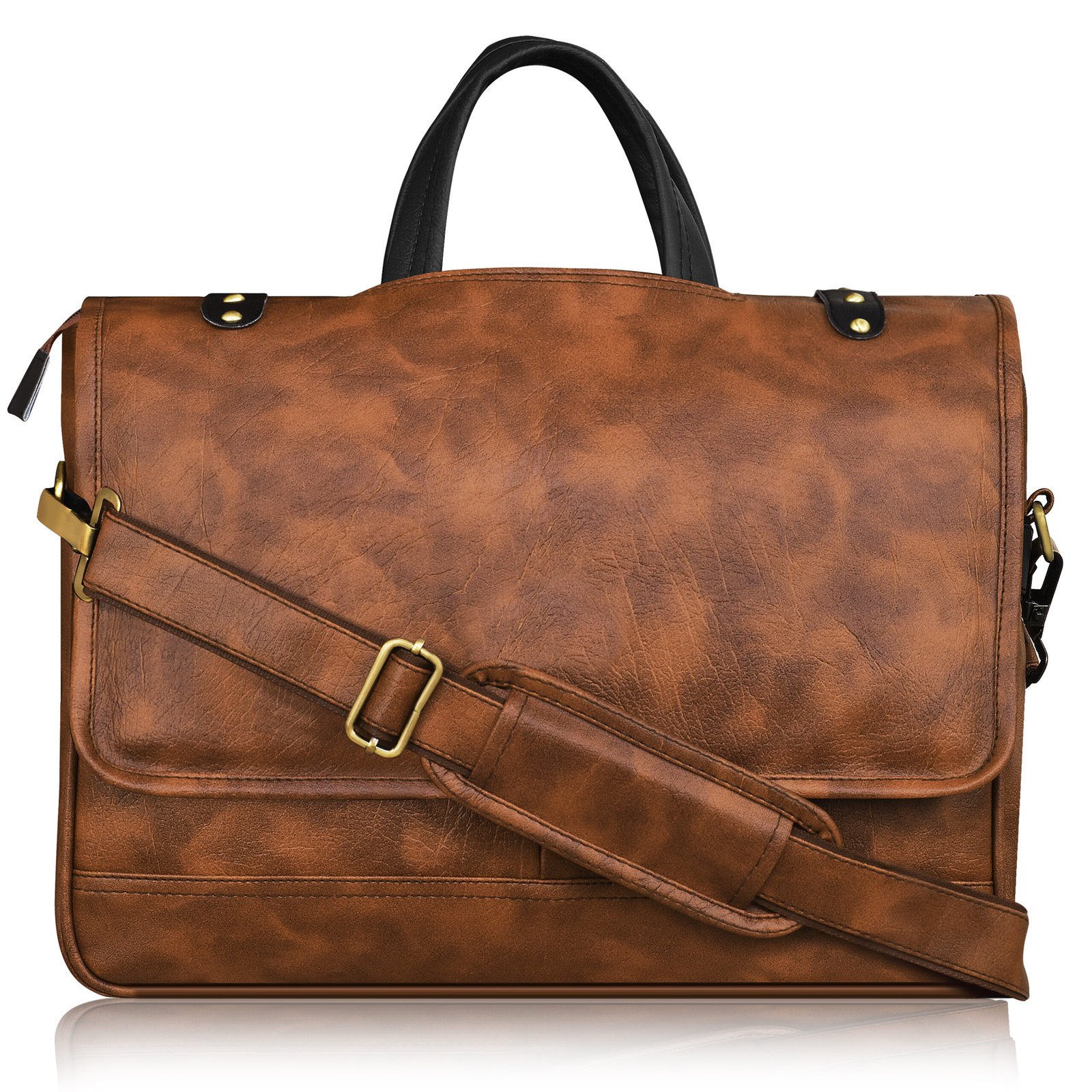 Tan & Black Color Faux Leather 10L Messenger Bag BG47