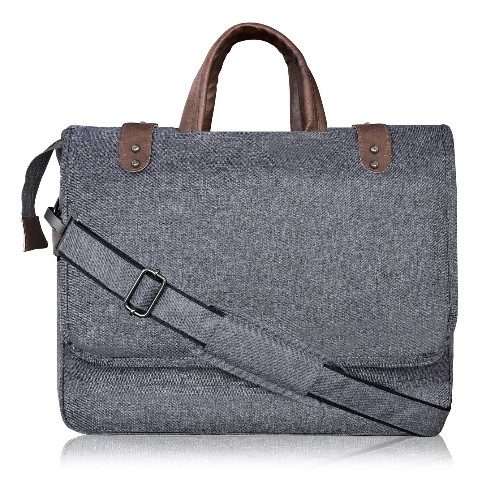 Grey & Brown Color Faux Leather 10L Messenger Bag BG51