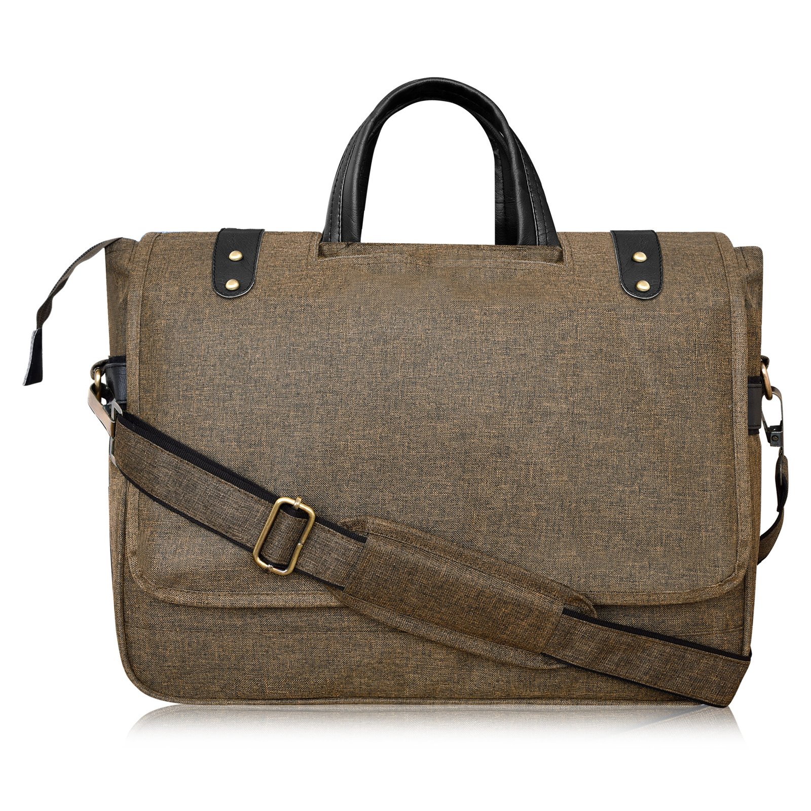 Khaki & Black Color Faux Leather 10L Messenger Bag BG52