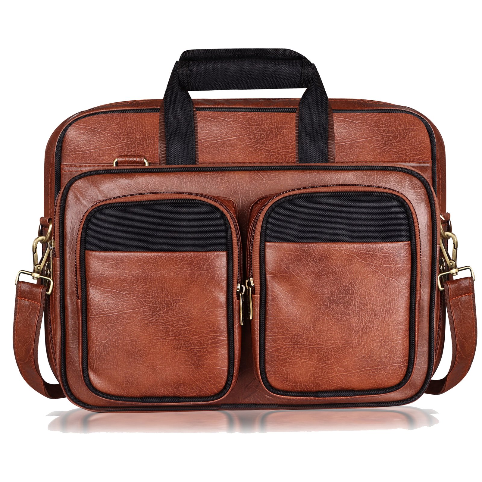 Tan & Black Color Faux Leather 28L Messenger Bag BG93