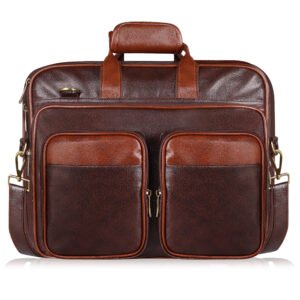 Chocolate & Tan Color Faux Leather 28L Messenger Bag BG95