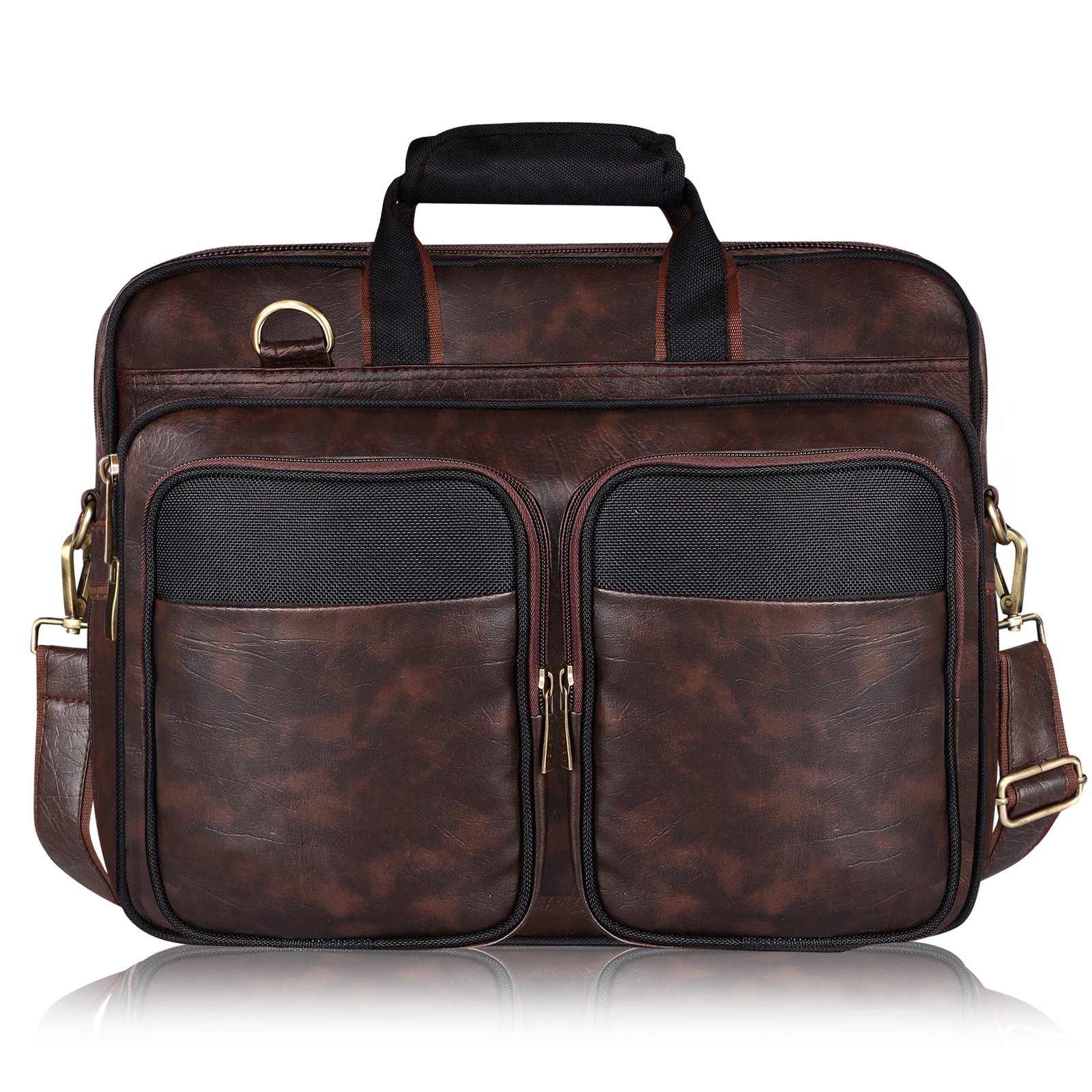 Brown & Black Color Faux Leather 28L Messenger Bag BG97