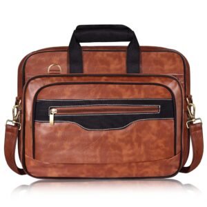 Tan & Black Color Faux Leather 28L Messenger Bag BG102