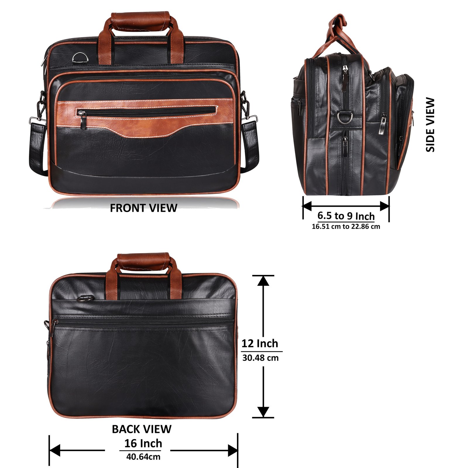 Tan & Black Color Faux Leather 28L Messenger Bag BG105