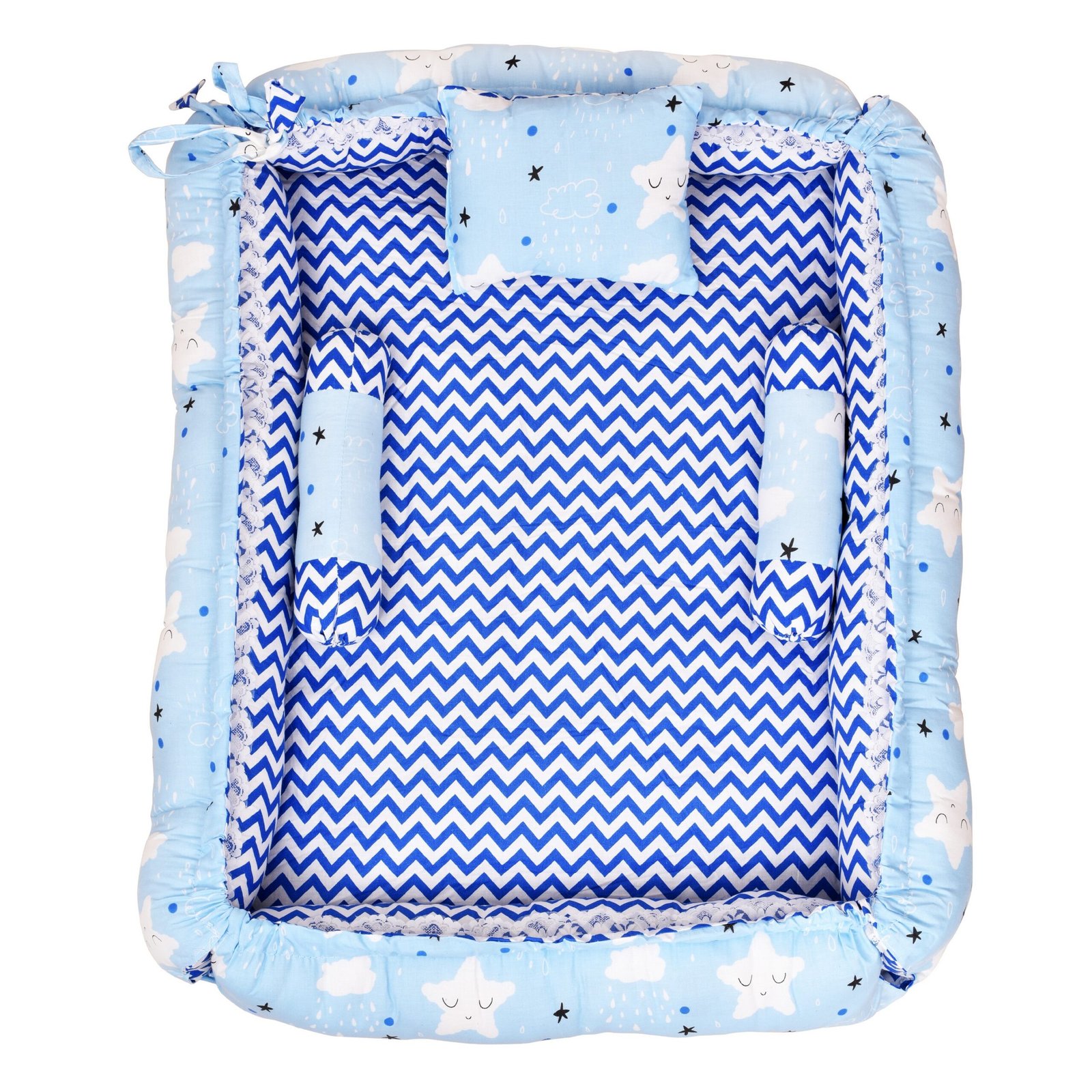 Blue 3 Pillows & Square shape Cotton Baby Bed BB05