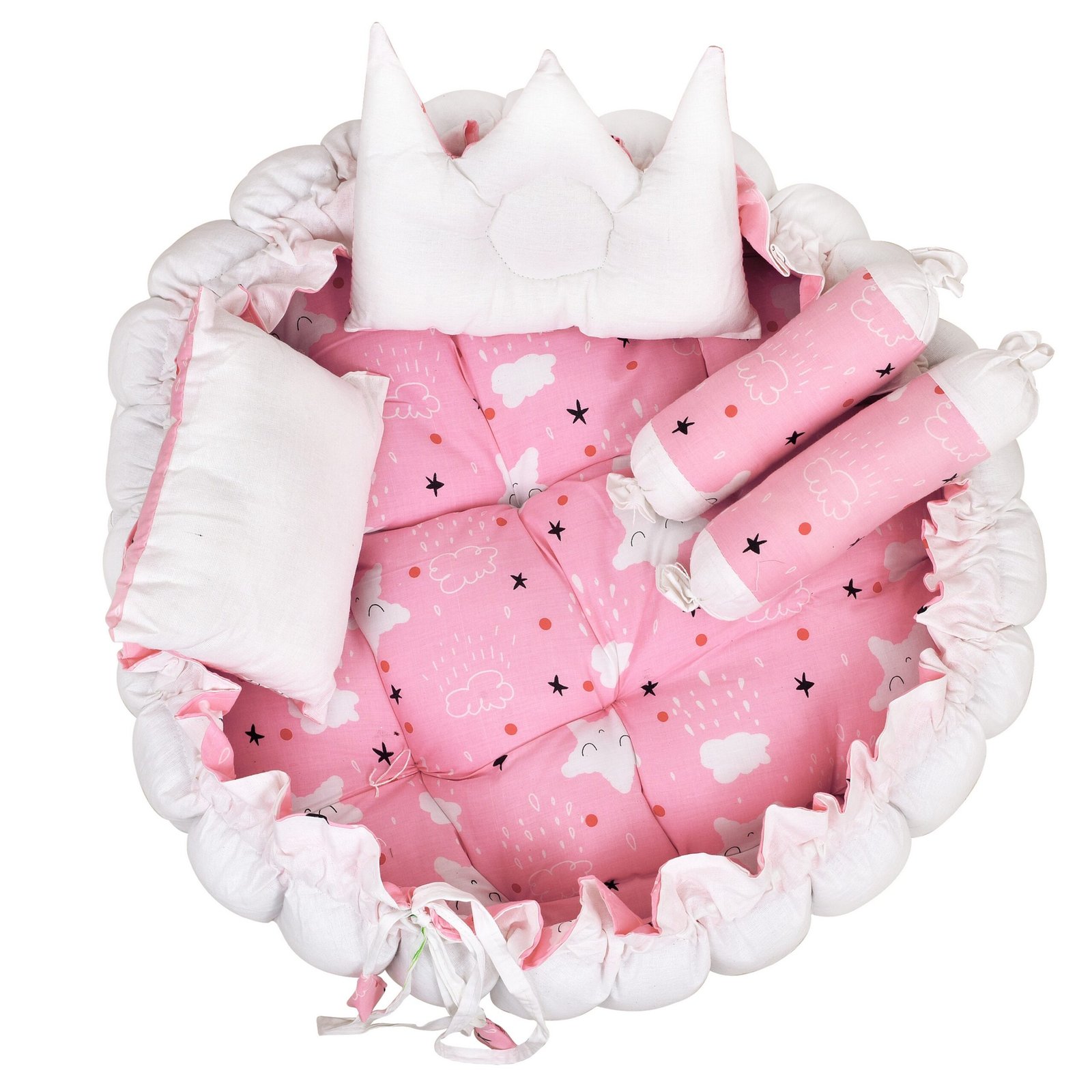 Multicolor 4 Pillows & Round shape Cotton Baby Bed BB10