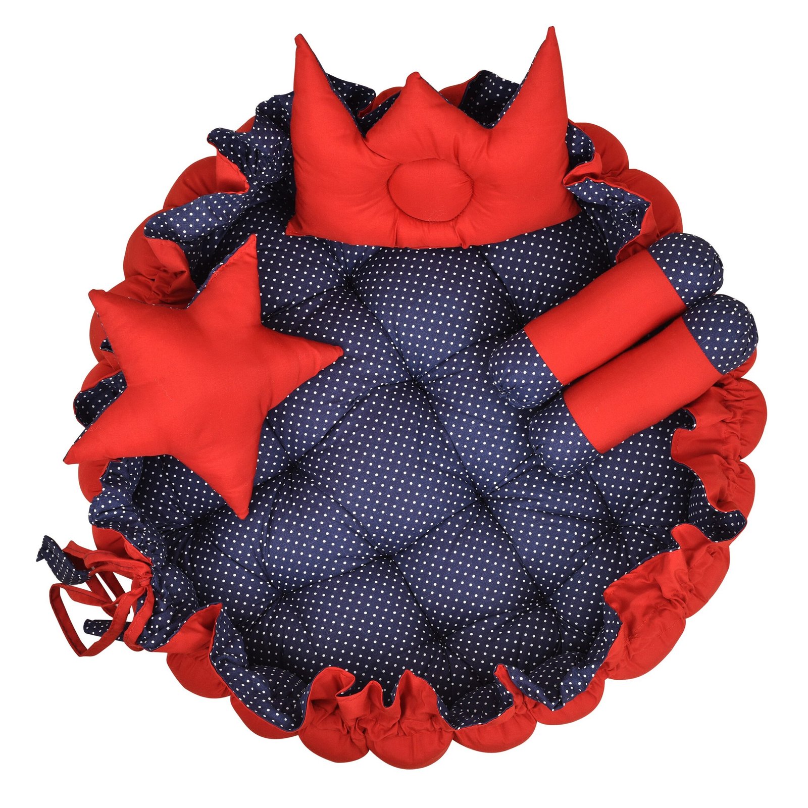 Red & Blue 4 Pillows & Round shape Cotton Baby Bed BB11