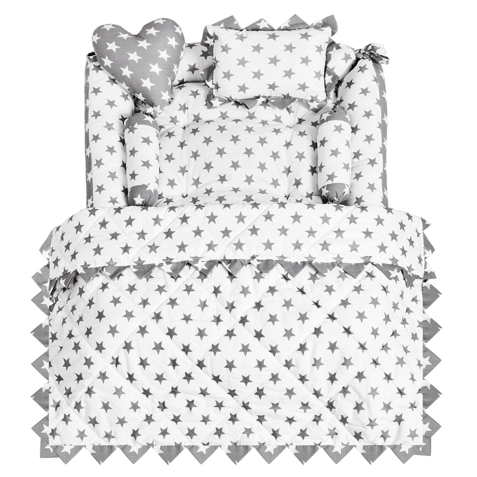 Grey 4 Pillows & Square shape Cotton Baby Bed BB12