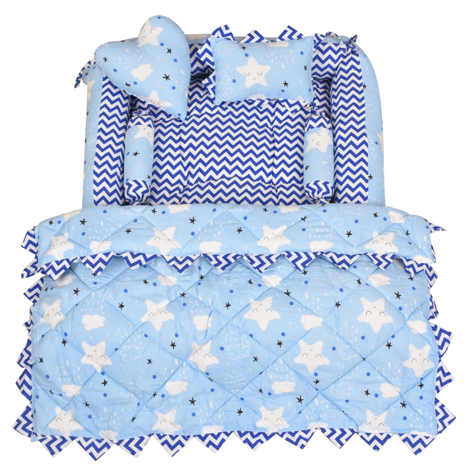 Blue 4 Pillows & Square shape Cotton Baby Bed BB13