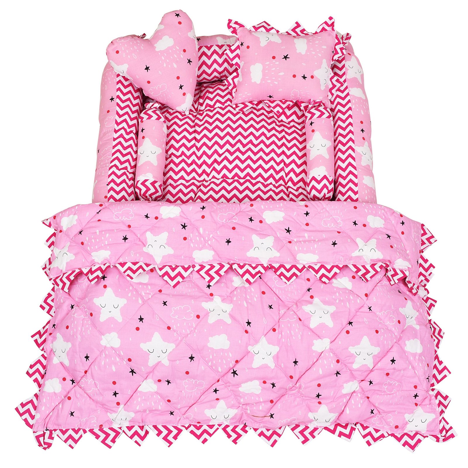 Pink 4 Pillows & Square shape Cotton Baby Bed BB14