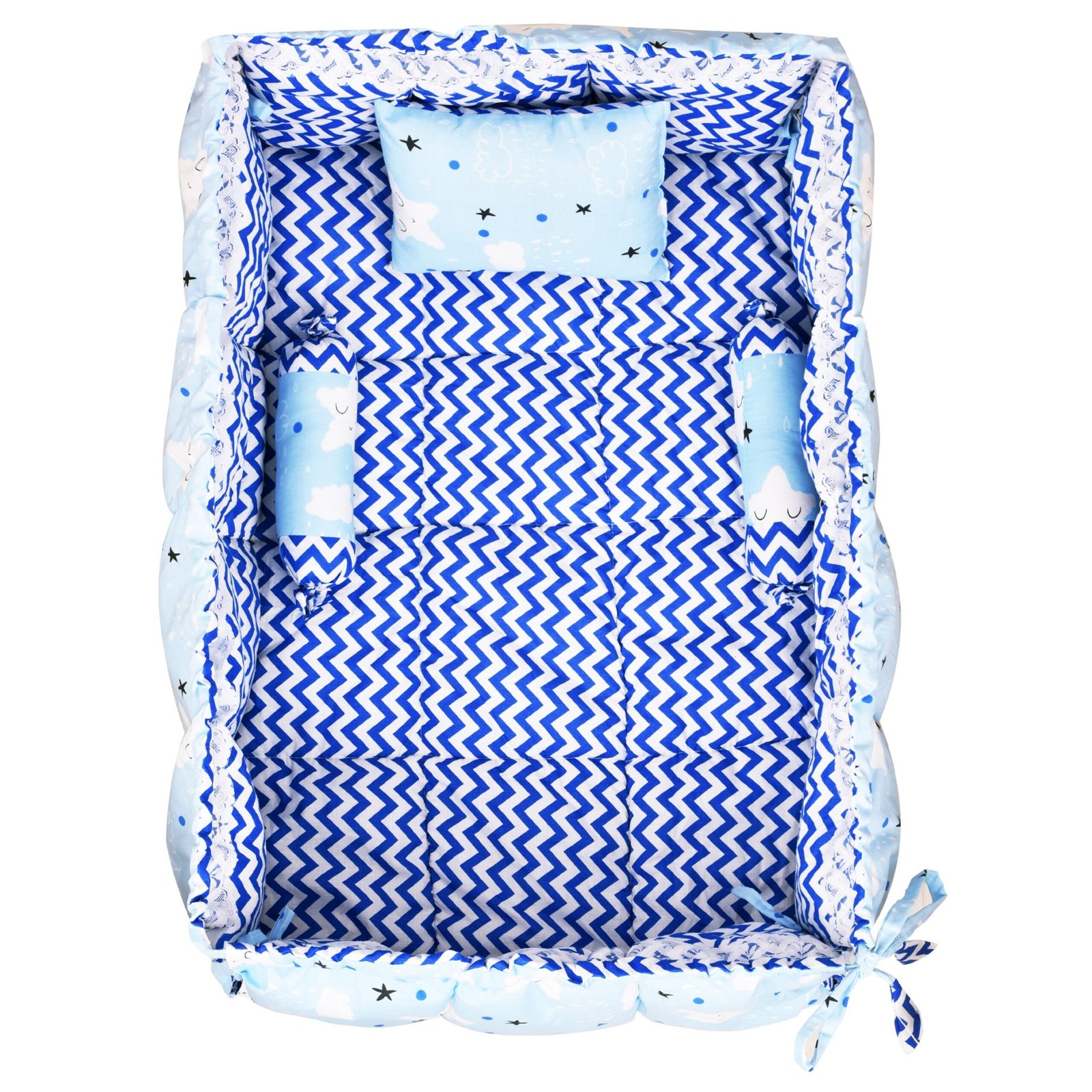 Blue 3 Pillows & Square shape Cotton Baby Bed BB17