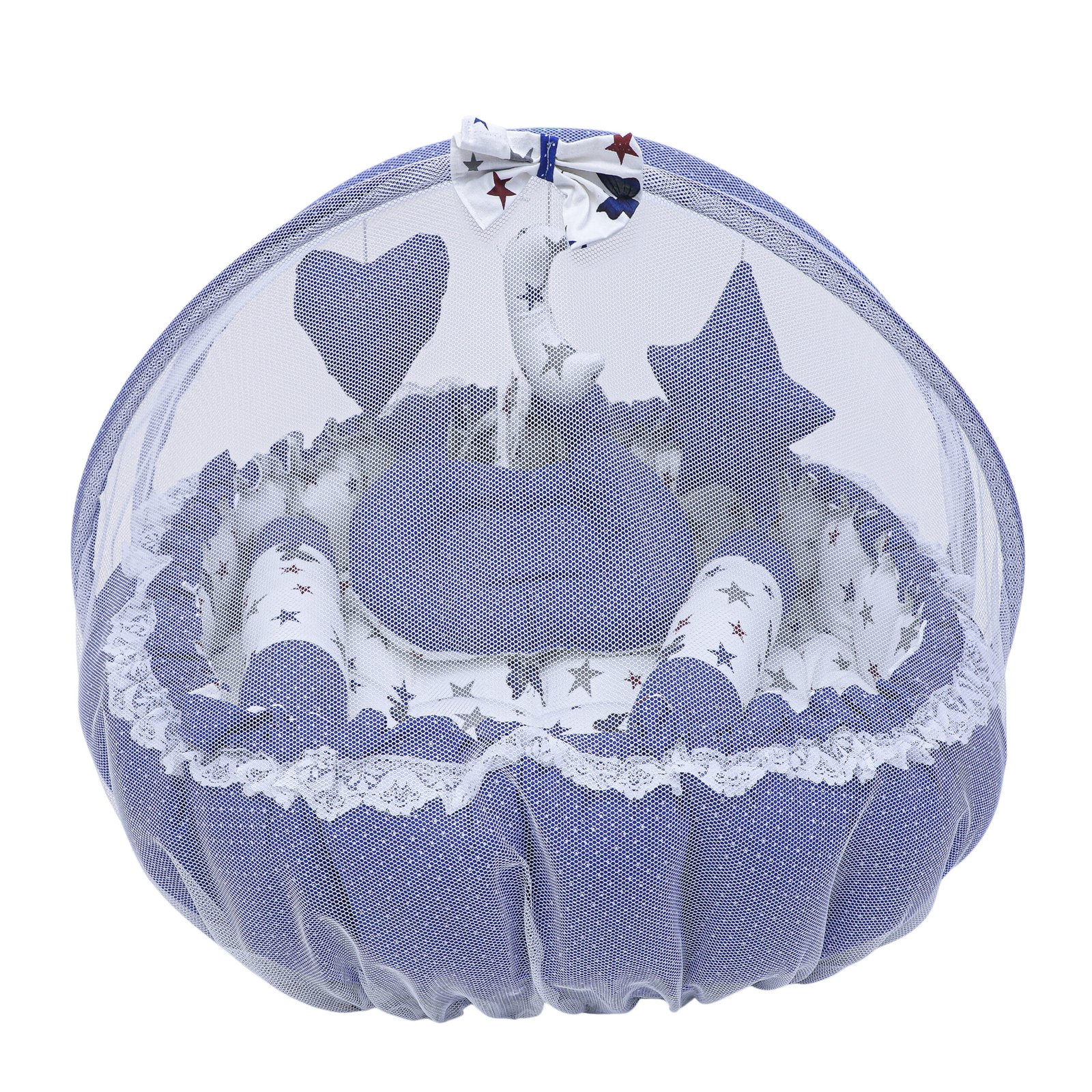 Blue 3 Pillow with Mosquito Protection Net & Round Shape Cotton Baby Bed BB20