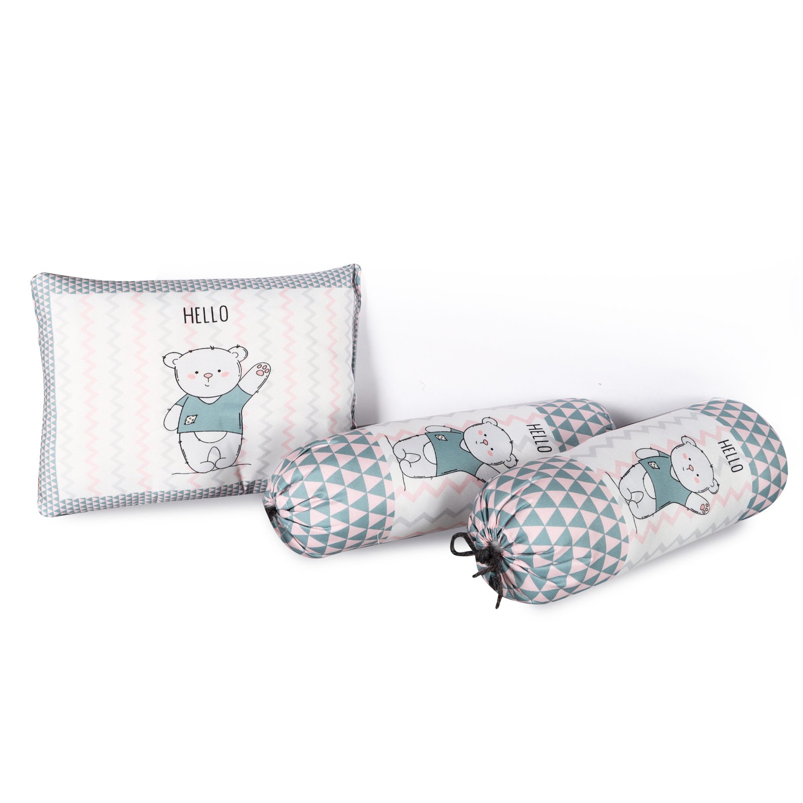 Grey 3 Pillows & Rectangle shape Teddy Bear Character Cotton Baby Bed BB106